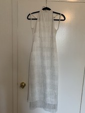 Pretty Little Thing White Midi Tassel Tie Back Halter Party dress Size 8