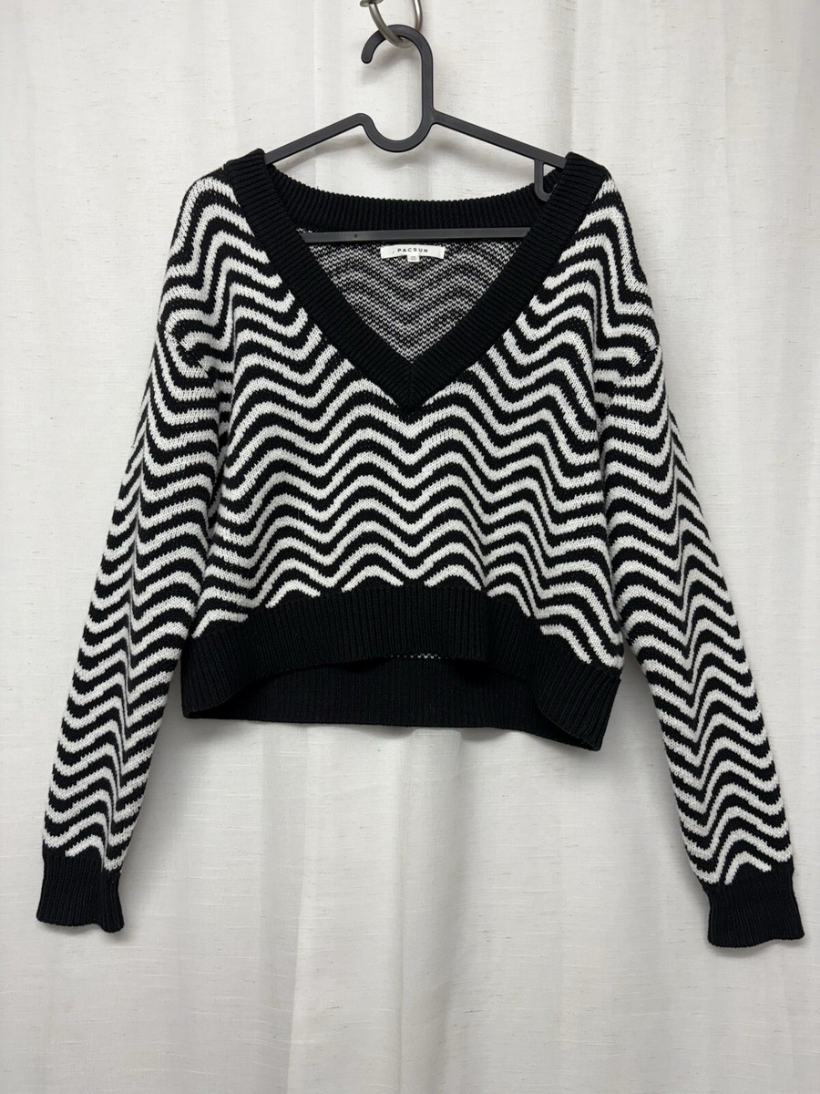 PacSun Cropped Sweater Women's Size XS Knit Cropped Black White