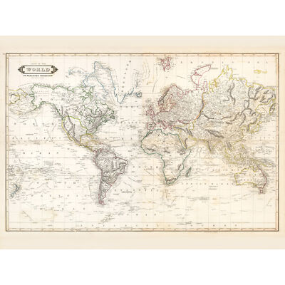 Karte Echsen 1841 Welt Mercator Projektionstabelle Wandbild Leinwanddruck 18 x 24 Zoll