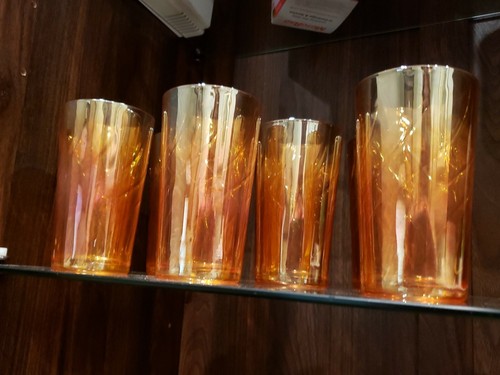 6 Set Orange Sherbet Carnival Glass Drinking Glasses 5" Rare - Picture 2 of 9