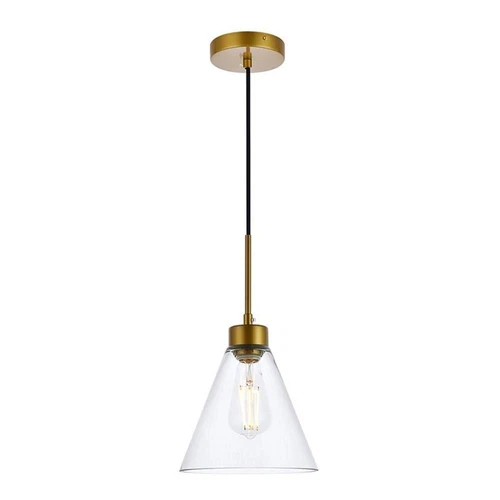 Living District Mera 1-Light Mid-Century Metal Pendant in Brass and Clear - Picture 1 of 7