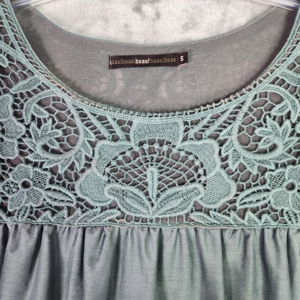 Blusa Hazel Feminina S Verde Manga Balão 3/4 Seda Bordada Boho Cottagecore - Imagem 3 de 4