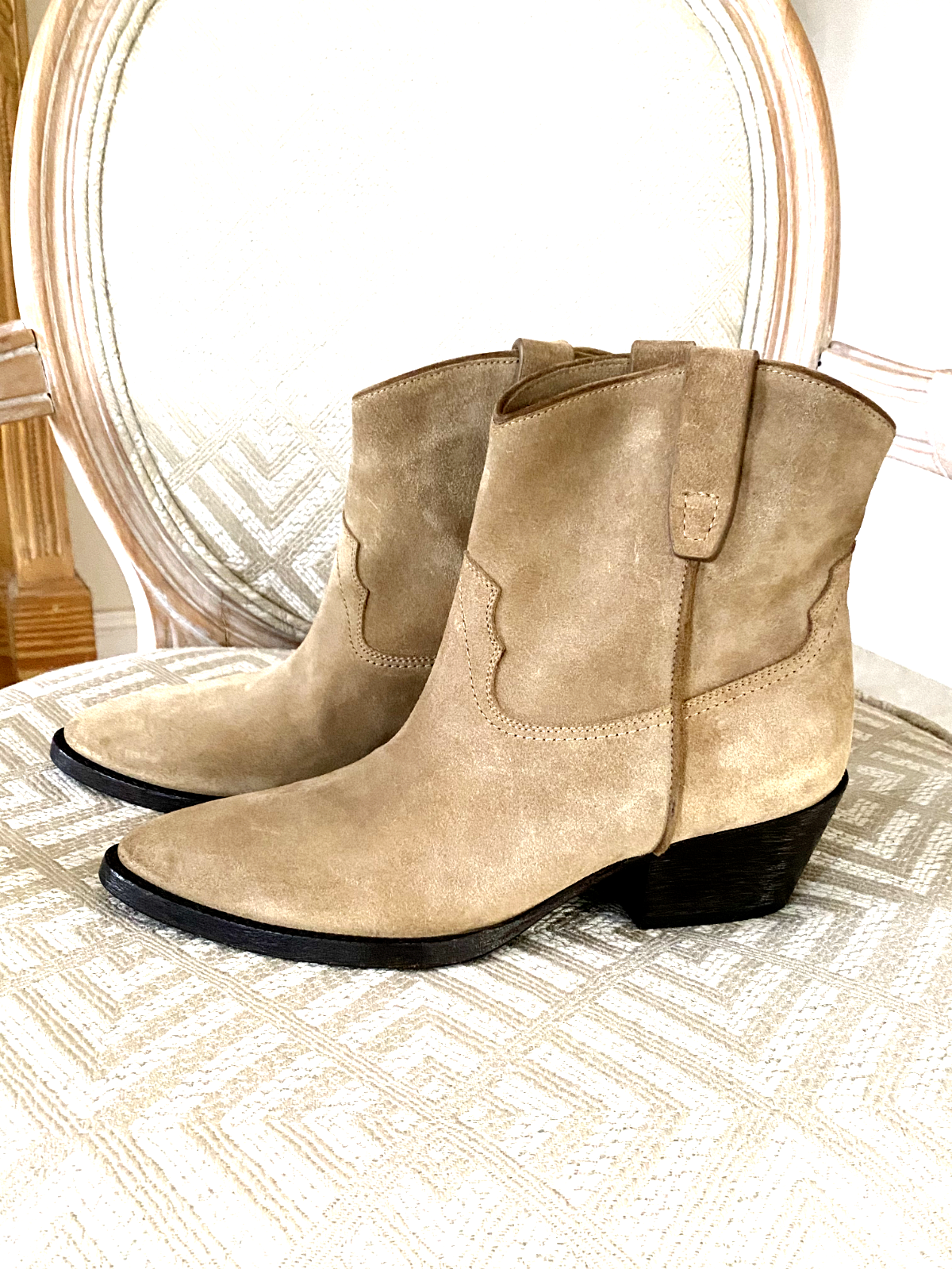 Stivali da cowboy originali Saint Laurent donna beige pelle scamosciata