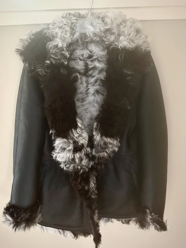 Новый с Ярлыками HiSO скрыть общество «Млечный путь» двусторонний стриженный мех / кожа в черный $2450