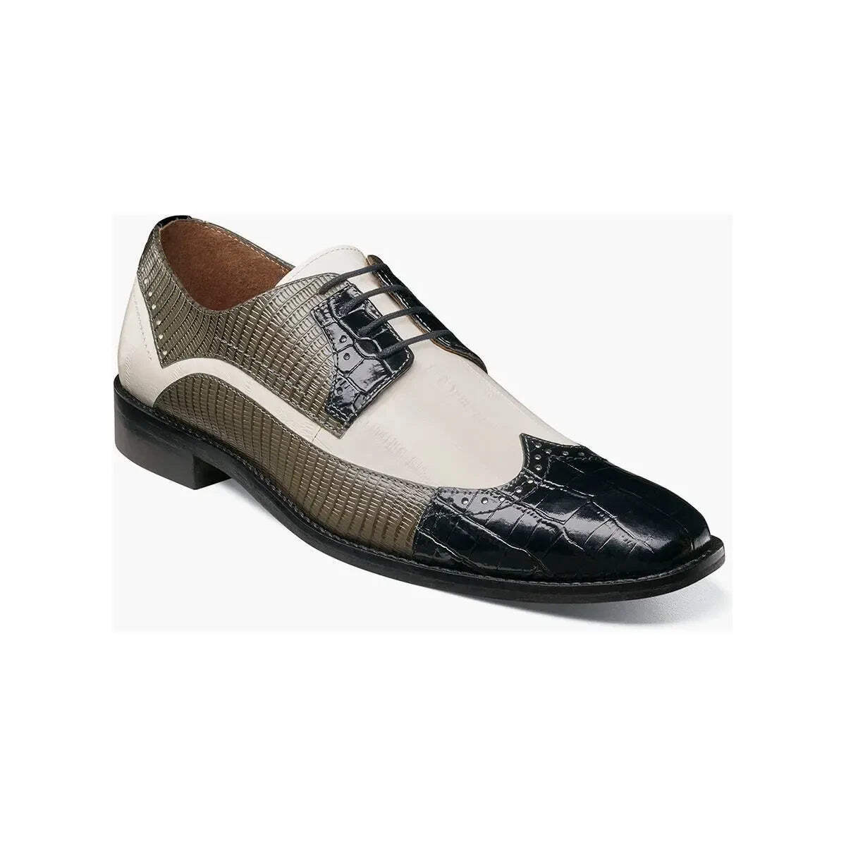 Stacy Adams Gallinari Wingtip Lace Up Leather Shoes Black Gray - Main Image