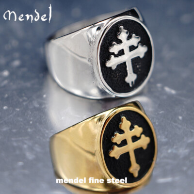 MENDEL Mens Christian Patriarchal Double Cross Ring Stainless Steel Size 7 8-15
