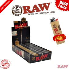 RAW Classic Black 1 1/4 Rolling Papers + RAW BIC Lighter | 1.25 Size Full Box