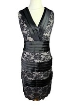 Alexon Black Floral Lace Dress Women's UK 16 V-Neck Sleeveless Xmas Party