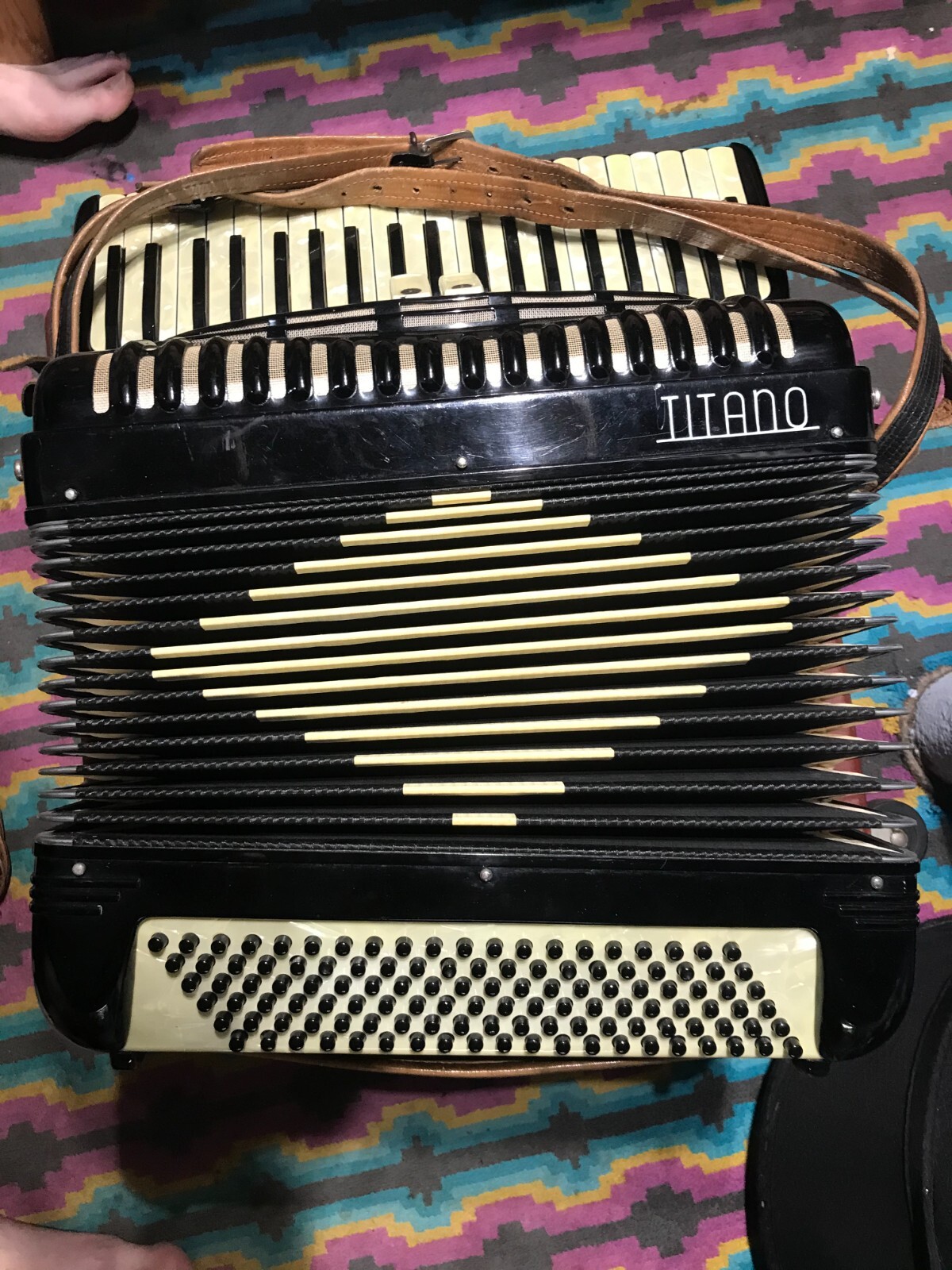 Vintage Mother Of Pearl Black Titano Accordion 12451 Made in Italy