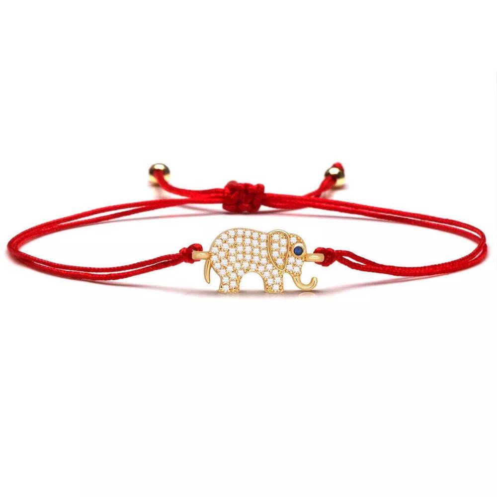 Gold Elephant Charm Red String Protection Bracelet