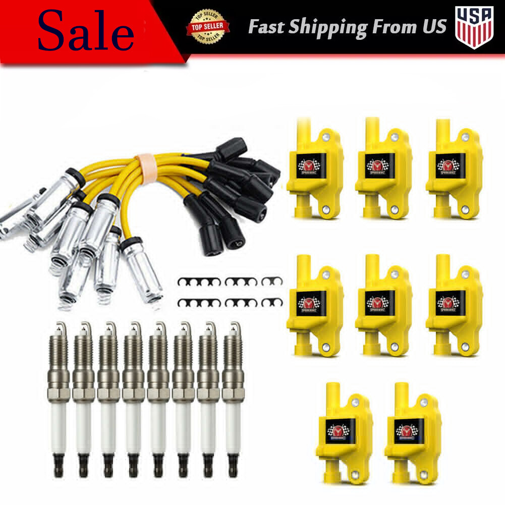 8-Piece Square Ignition Coil Kit with Spark Plug and Wire for GMC Sierra Chevy Silverado 1500 5.3L