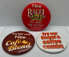3 Vintage Dunkin Donuts Advertising Campaign Pinback Staff Uniform Buttons