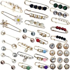 40PCS Pearl Brooch,Pant Waist Tightener Safety Pin Double Faux Pearl Brooches