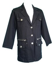 Euc Fabulous Black Stretch Cotton Long Jacket - Linea By Louis Dell'olio - M