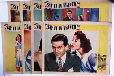 ORIGINAL LOBBY CARDS - SAY IT IN FRENCH - 1938 - set of 8 -  Ray Milland, Oly...