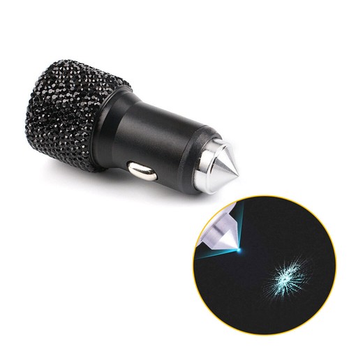 Dual USB Port Fast Charging Car Charger with Bling Rhinestones Safety Hammers - Picture 6 of 12