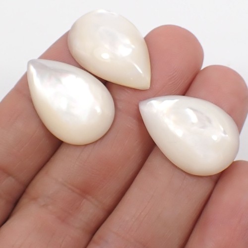 Qty 3 Teardrop 24x16mm Pear Cabochon Natural Mother Of Pearl, 7.0 grams - Afbeelding 2 van 10