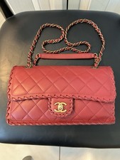 CHANEL Red Quilted Flap Shoulder Bag Chain St...