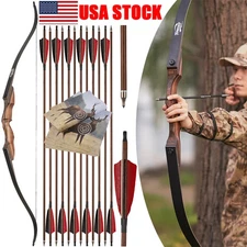 60" Takedown Recurve Bow 25-60lbs Limbs Wooden Bow Archery Hunting Arrows Target