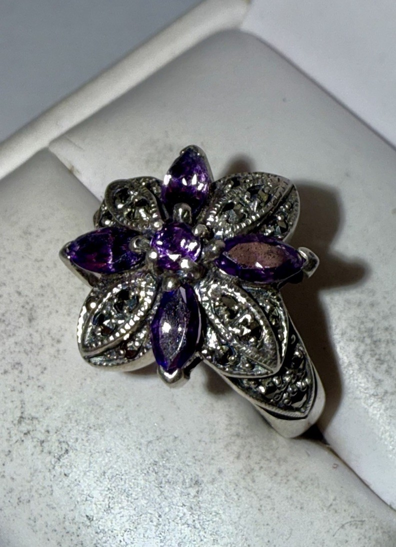 Vintage Solid Sterling Silver Natural Amethyst Ma… - image 3