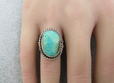 Turquoise Ring Large Stone Size 8 Sterling Silver Southwestern Style 4.9 Grams
