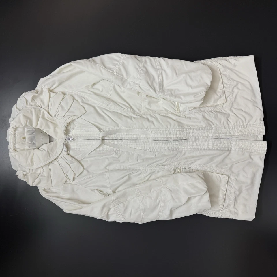 Elie Tahari White Utility Jacket Anorak Ruffle Drawstring Long Old Money Pleat M - Image 2 of 4