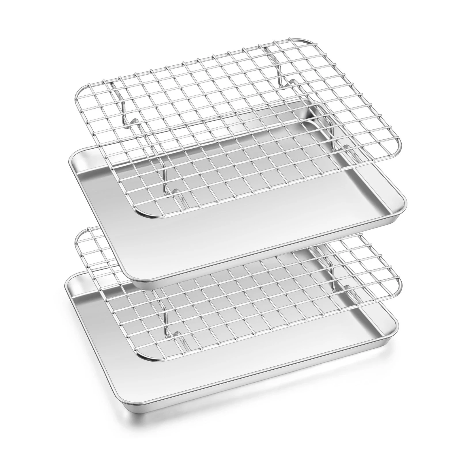 Toaster Oven Pan with Rack Set 2 Small Baking Sheets+2 Grill Racks 9 x 7 Inch