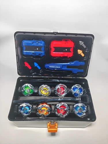 Beyblade Thunder Gyro Battle Spinning Top Set 8 Tops 2 Launchers Storage Case  - Picture 6 of 7