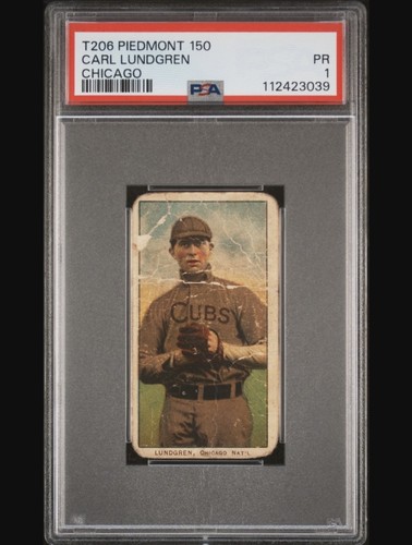 1909 T206 PIEDMONT CARL LUNDGREN PSA 1 CHICAGO NAT'L CUBS ON SHIRT RARE CARD!!