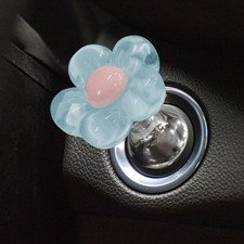 Car One-Touch Start Button, Push Start Button Cover, Flower Shaped Car Blue