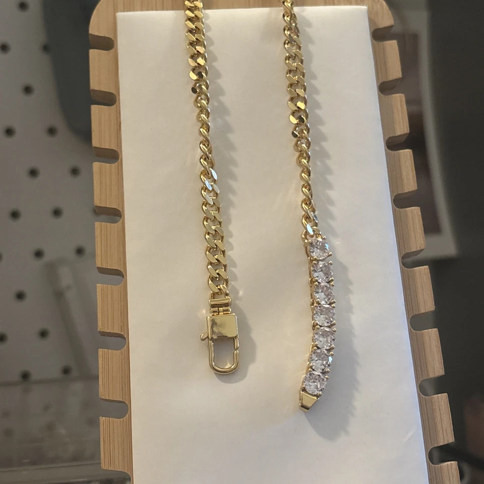 "Collar de eslabones cubanos enchapados en oro de 18 quilates y corte redondo circonita cúbica 18""" Foto 3 de 4