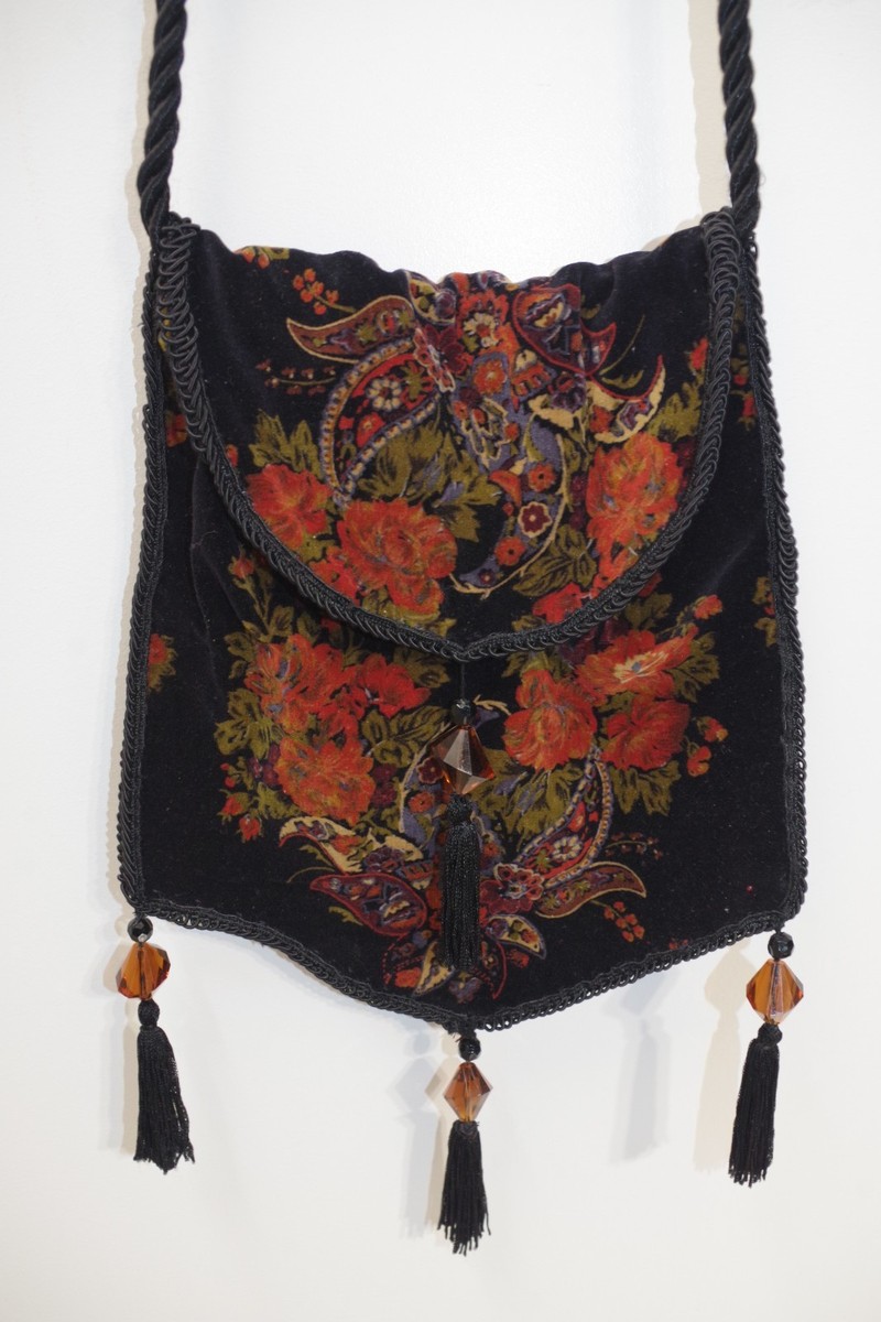 Vintage MAIDA ZANABONI New York BOHO Bag Black Velvet Orange Vintage MAIDA ZANABONI New York BOHO Bag Black Velvet Orange