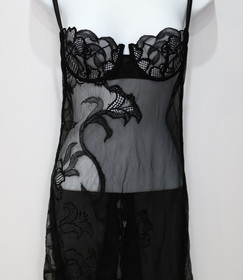 B0 MARVEL BY LA PERLA Blk Sheer Mesh Floral Strappy Corset Back Nightdress Sz 36