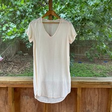 Cloth & Stone Women's Cream Colored 100% Linen V-Neck Shift Dress Size S