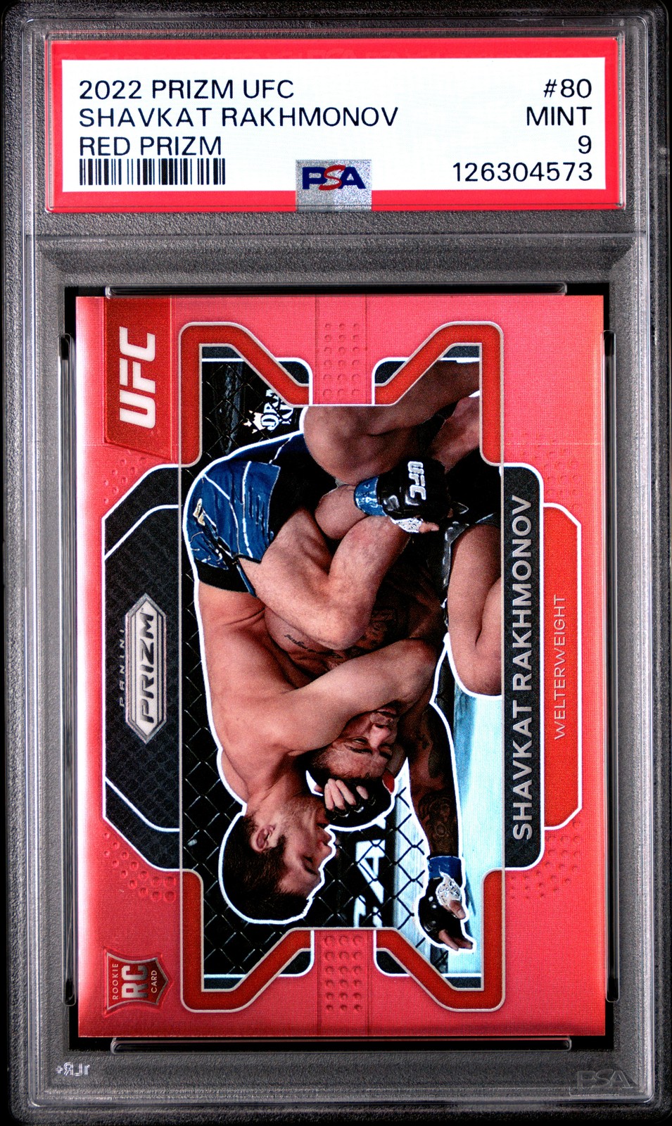 2022 PANINI PRIZM UFC RED PRIZM #80 SHAVKAT RAKHMONOV 225/299 PSA 9