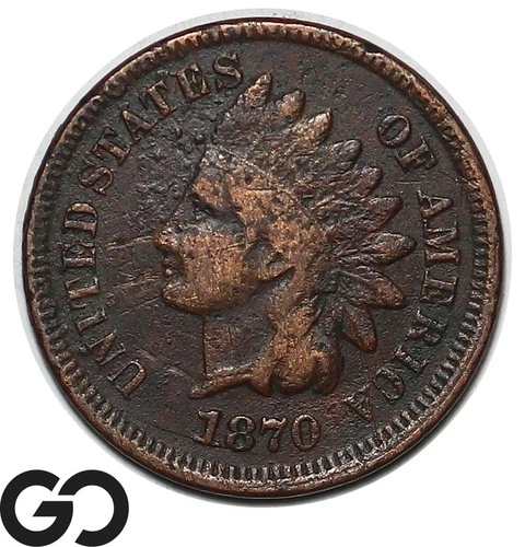 1870 Indian Head Cent Penny, Better Date In All Conditions, Great Album Coin