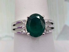 Sterling Silver 925 Green Gemstone Clear Accents Ring sz 7.75