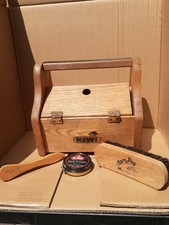 KIWI Shoe Groomer Wooden Shoe Shine Box Kit with Brushes Foot Rest Handle