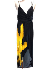 ALEXANDER MCQUEEN Pure Viscose Midnight Blue Yellow Orchid Print Dress