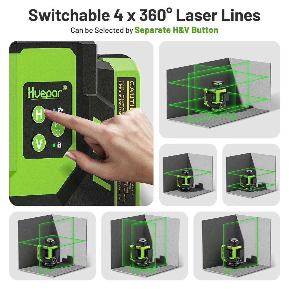 Laser Level, Self-leveling 16 Lines Green Beam 4D Cross Line Tiling Floor Las...