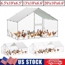 20 x10 ft Walk-in Metal Chicken Coop Poultry Cage Pet House w/ Chicken Run Cover