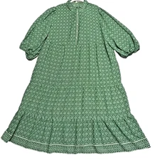 Max Studio 1X Green Floral Tiered Midi Dress Puff Sleeve Boho Cottagecore NWT