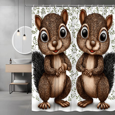 Squirrel Shower Curtain Cute Animal Print Leaves Background