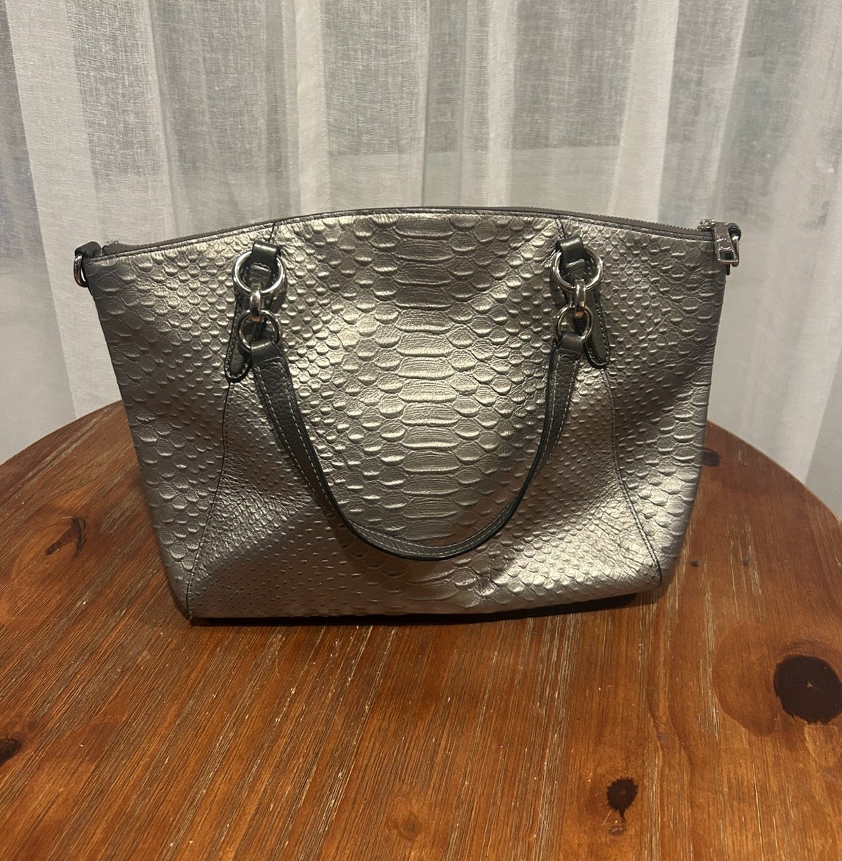 COACH Kelsey Python Embossed Leather Satchel Bag … - image 4