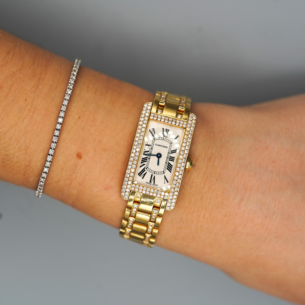 Cartier Tank Américaine Diamond Bezel Quartz 18K Gold Watch | eBay