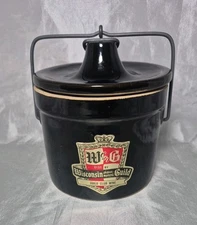 Vintage Dark Brown Glazed Pottery Stoneware Cheese Crock Clamp Lid WI Guild