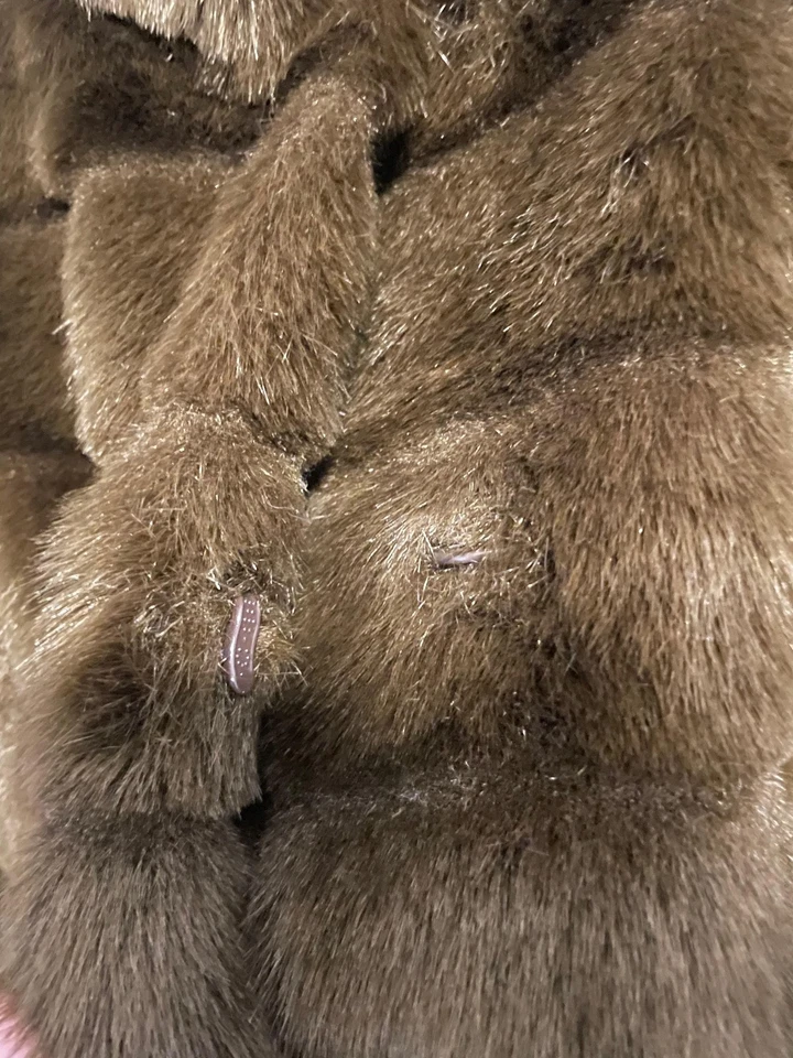 Casaco feminino Anne Klein marrom médio jaqueta de pele sintética suporte colarinho gancho fechamento - Imagem 2 de 4