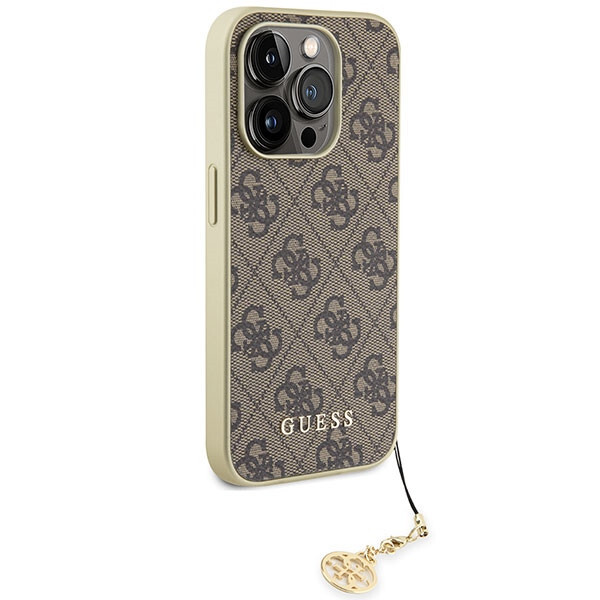 Guess Faux Leather iPhone 15 Pro Case with Gold Chain in Brown