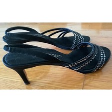 Womens Ragazza Black Satin Shoes With Rhinestones Size 7 1/2