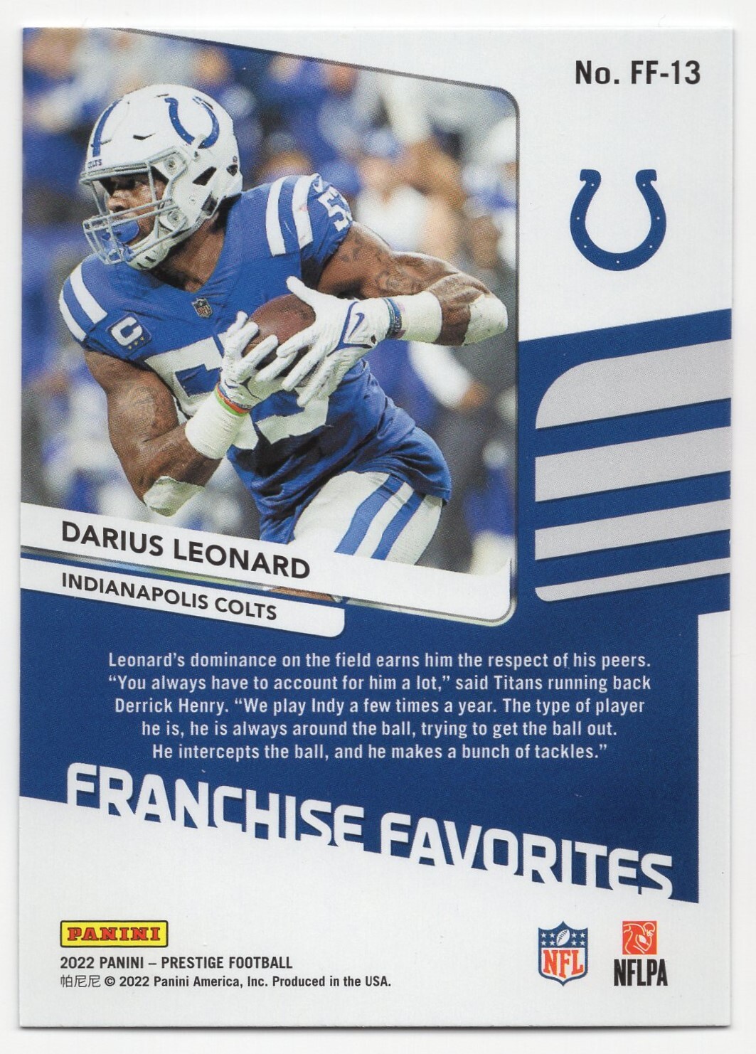 2022 Panini Prestige Darius Leonard FF13 Indianapolis Colts eBay